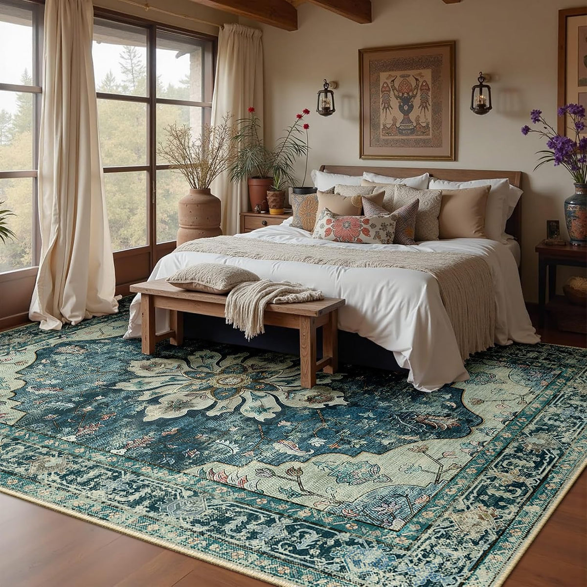 RELEANY Washable Area Rug, 8'x10', Blue/Vintage Dark Blue