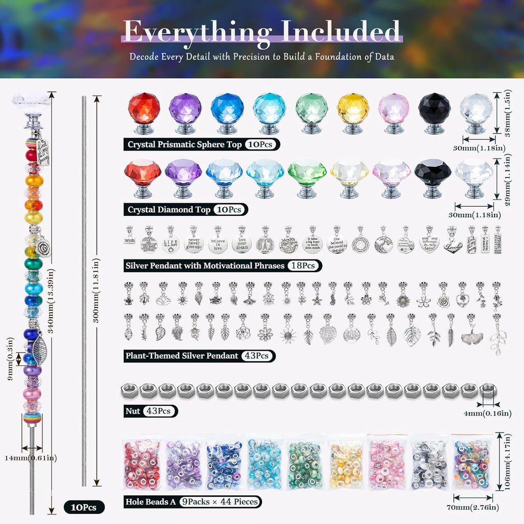 513Pcs DIY Beaded Garden Stakes, Fairy Wand Kit with 18 Threaded Rod