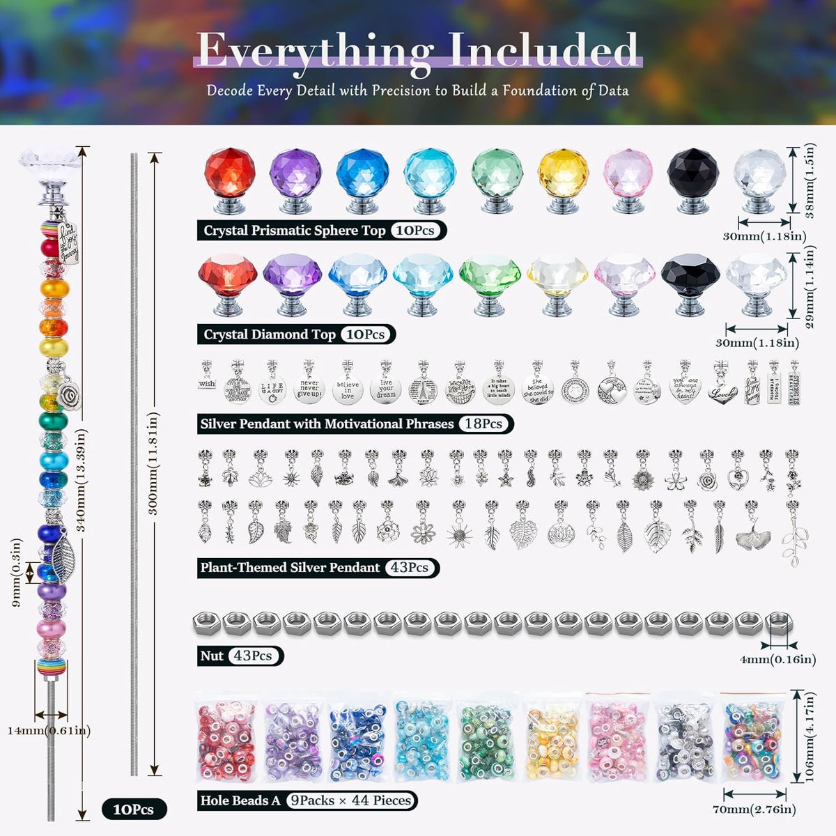 513Pcs DIY Beaded Garden Stakes, Fairy Wand Kit with 18 Threaded Rod