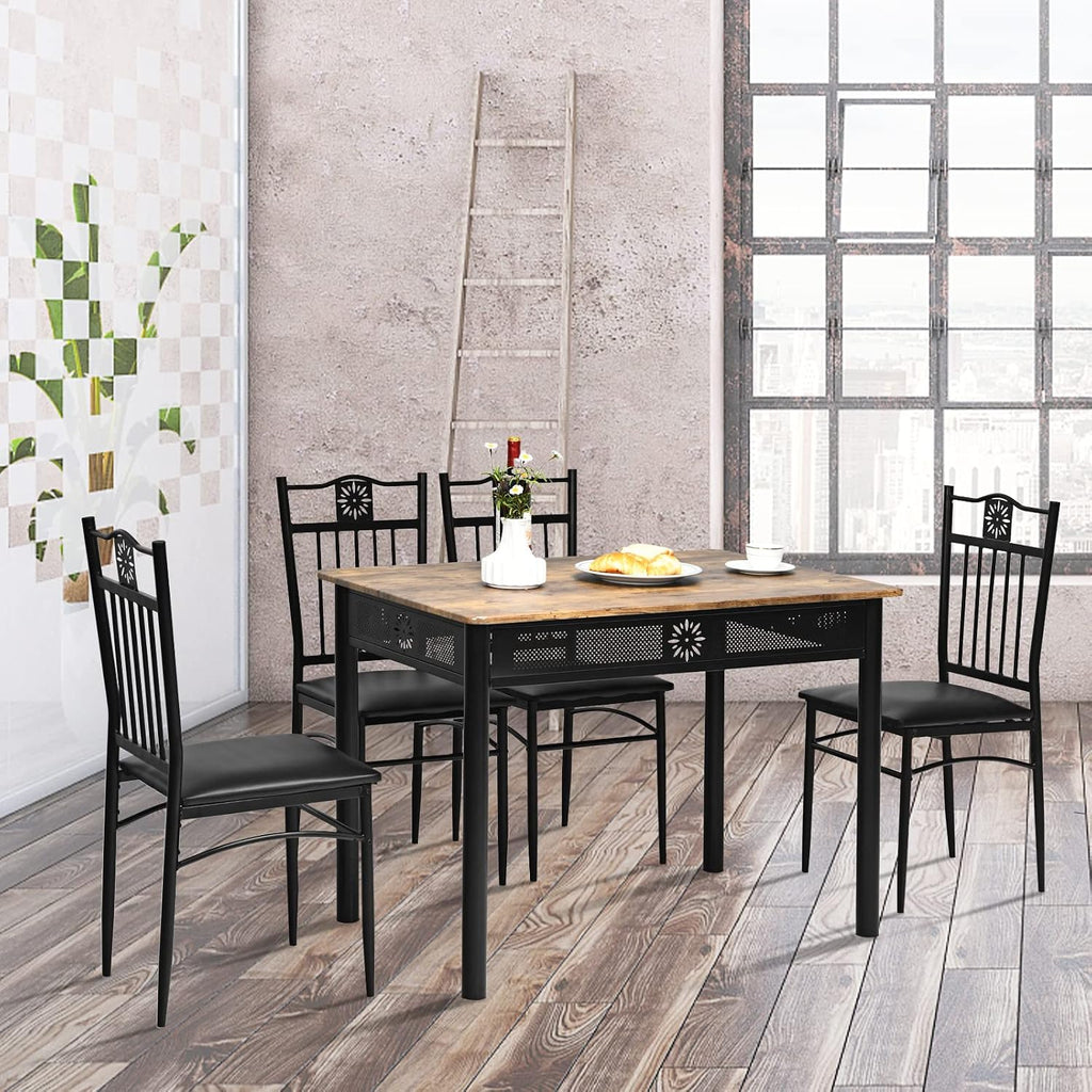 COSTWAY 5 Pieces Dining Table Set, Modern Kitchen Table Set for 4 Person, 42” Rectangular Table w/ 4 Upholstered Chairs, Bistro Table Set for Home, Coffee Shop & Restaurant (Black)
