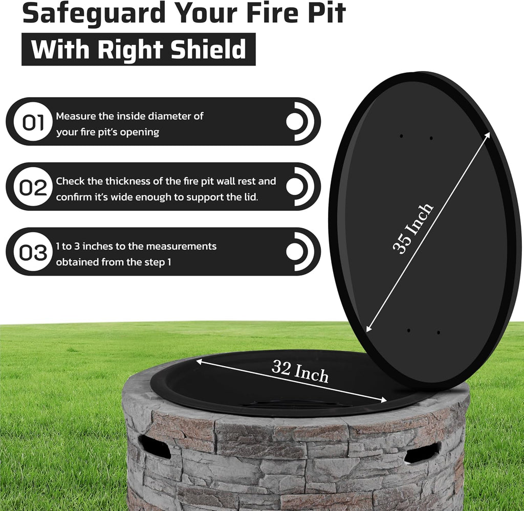 FEBTECH - 35" Round Fire Pit Cover Lid - Fits 32" Fire Pit Fireplace Lid