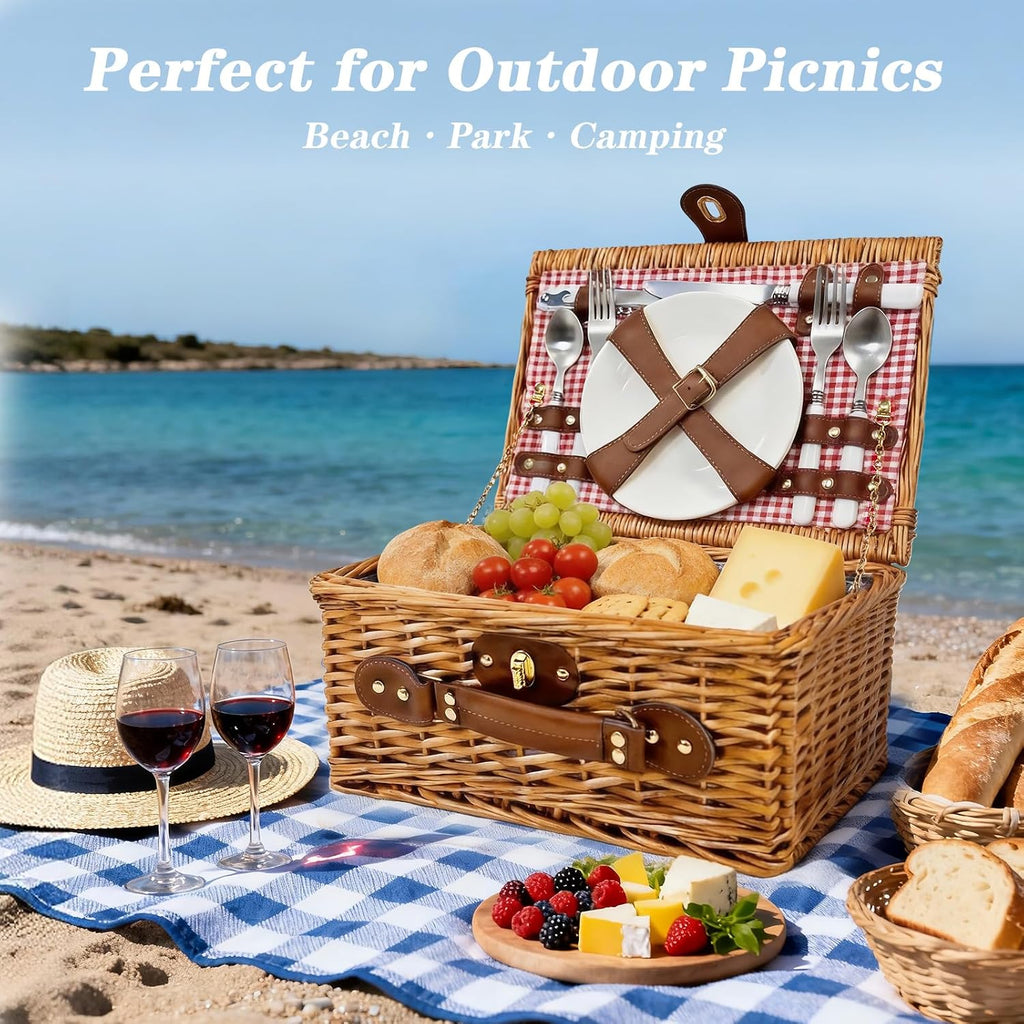 Picnic Basket for 2 with Insulated Cooler Compartment