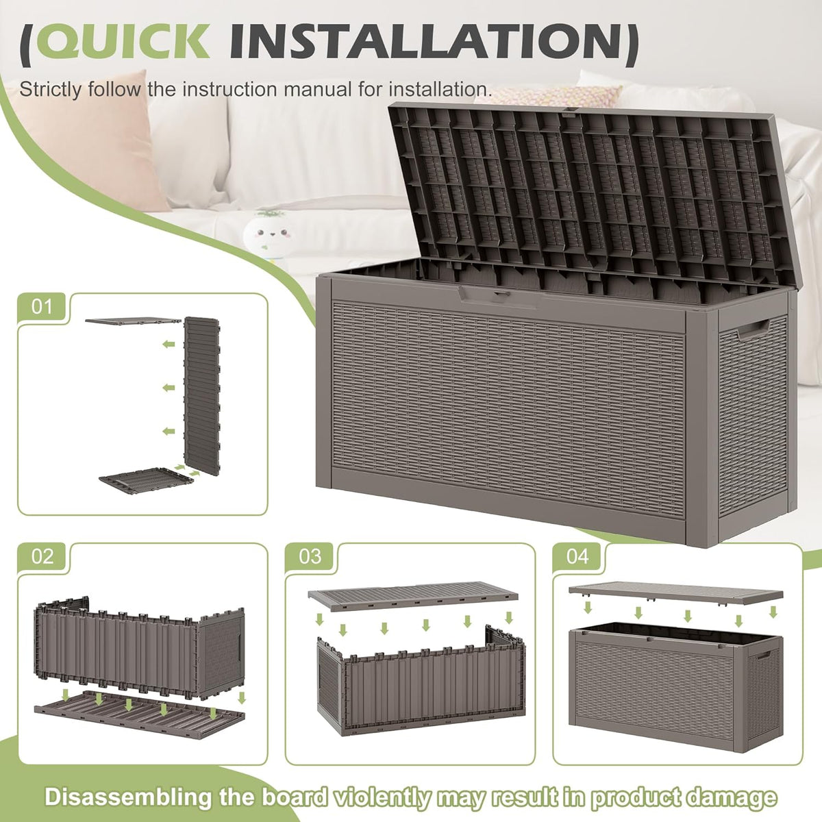 Outdoor Storage Box Waterproof, 75 Gallon Deck Box for Patio Storage