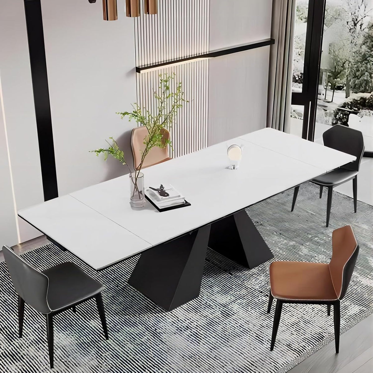Extendable Dining Table for 8-12 Seat, White Top
