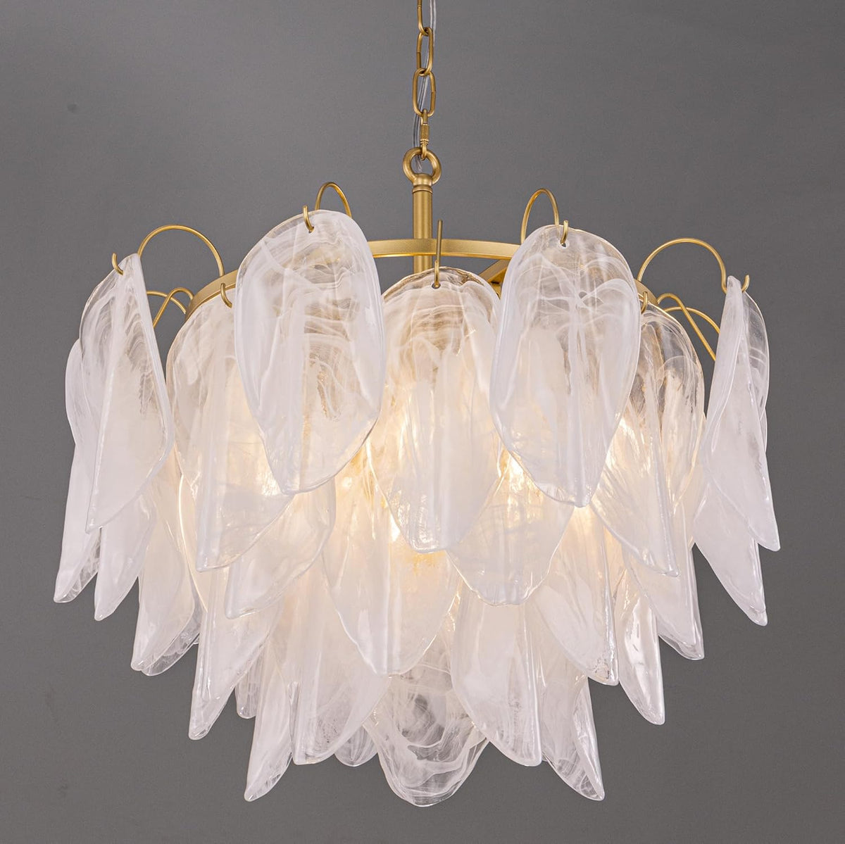 TOCHIC Gold Chandelier 22.8" Modern Cloud Glass Chandelier 6 Lights, 3-Tier