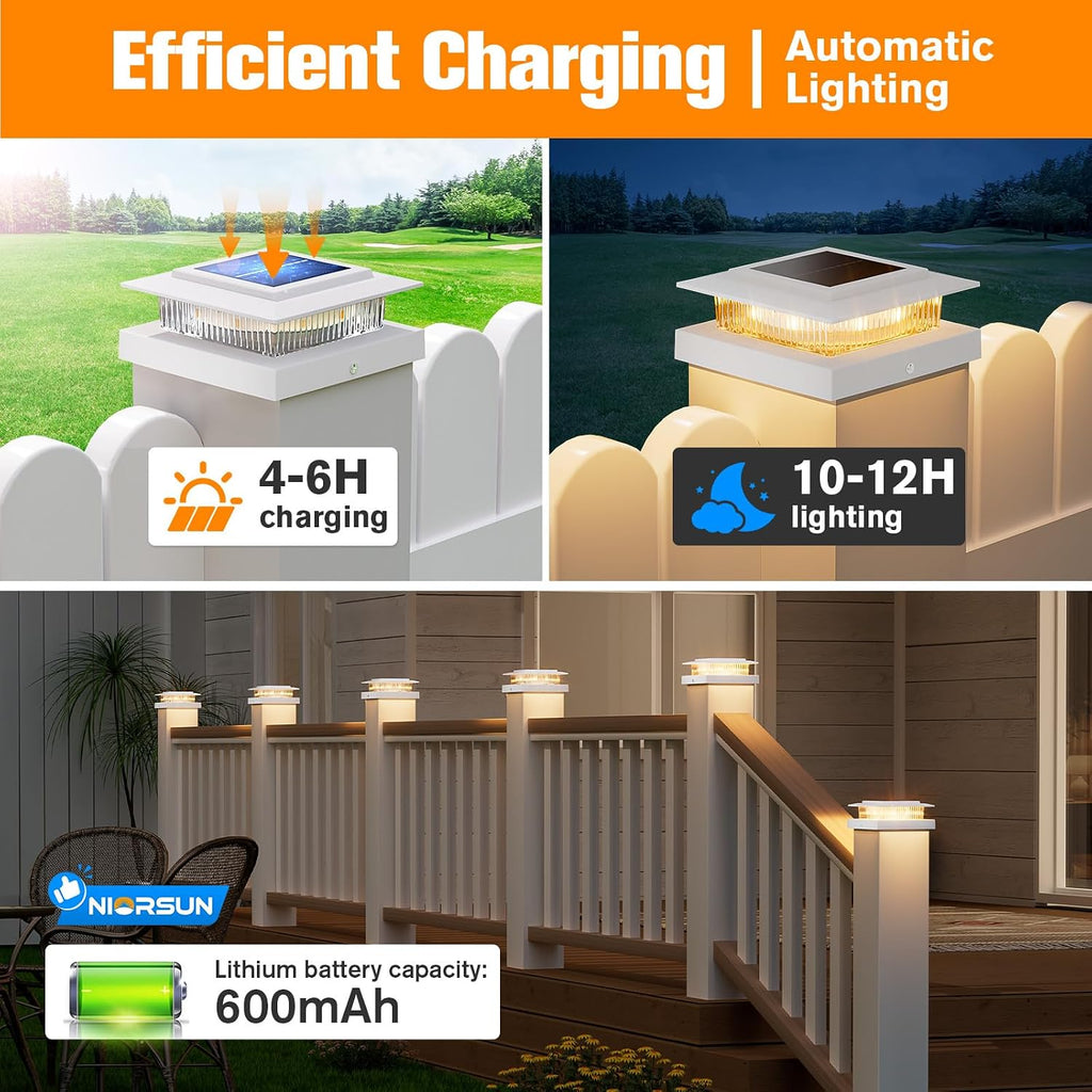 NIORSUN 4x4 Post Solar Lights Color Changing,Solar Post Light,12 Pack White