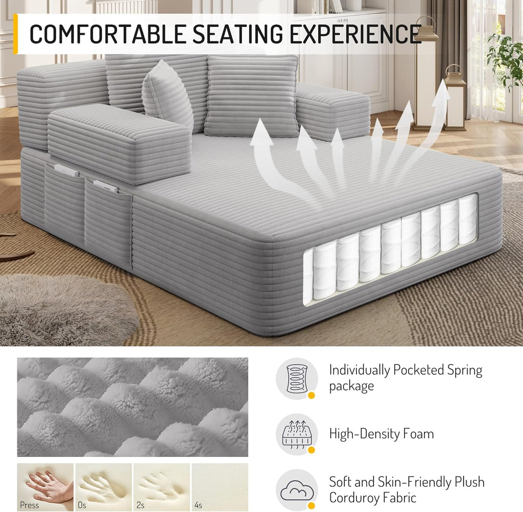 Avenix 70" Oversized Boneless Chaise Lounge Chair Indoor, Comfy Oversized Reading Chair Sleeper Sofa Bed, No Assembly Required, Light Gray