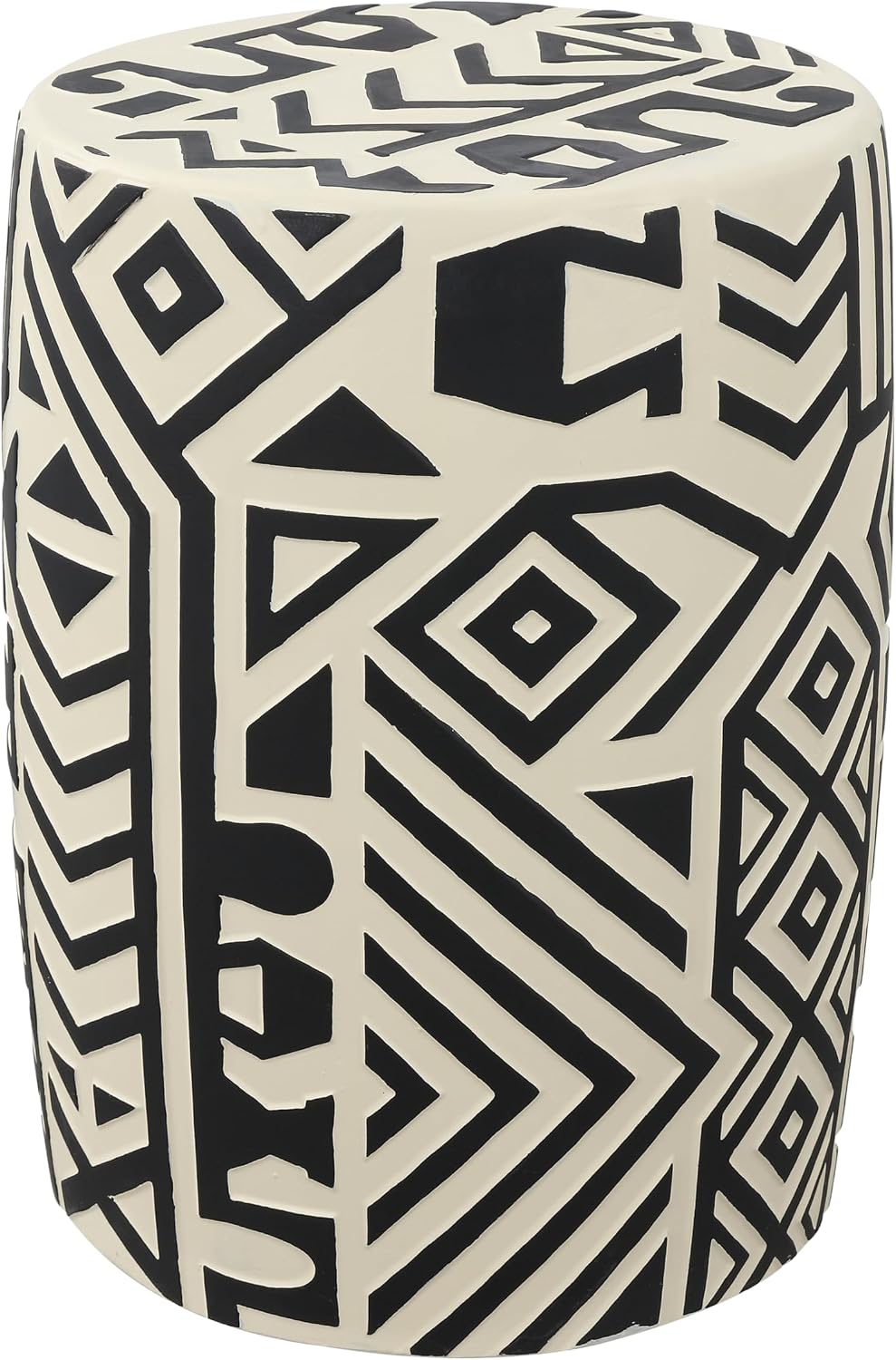 JONATHAN Y Rafi Drum Garden Stool 17.75" Concrete Patio, Black/Cream