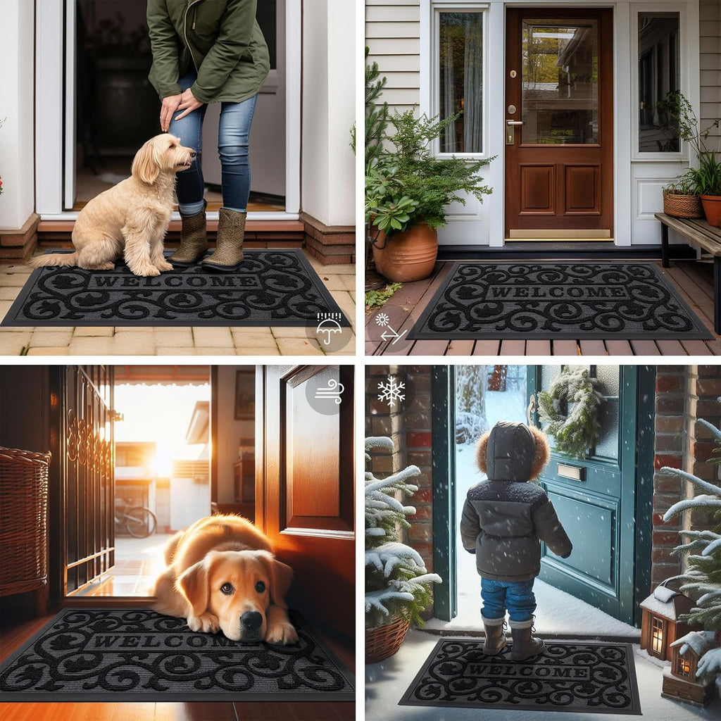 Smiry Front Door Mat Outside Entrance, Low Profile Rubber Doormat, 35x23
