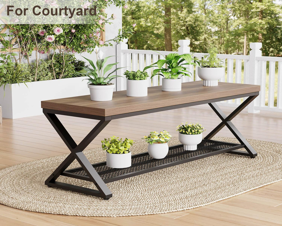 LVB Entryway Bench, Indoor Shoe Bench with Storage & Seating Rustic Oak 47"