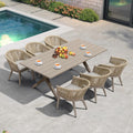 PURPLE LEAF 7 Pieces Patio Dining Set with Longer Aluminum Table, Champagne