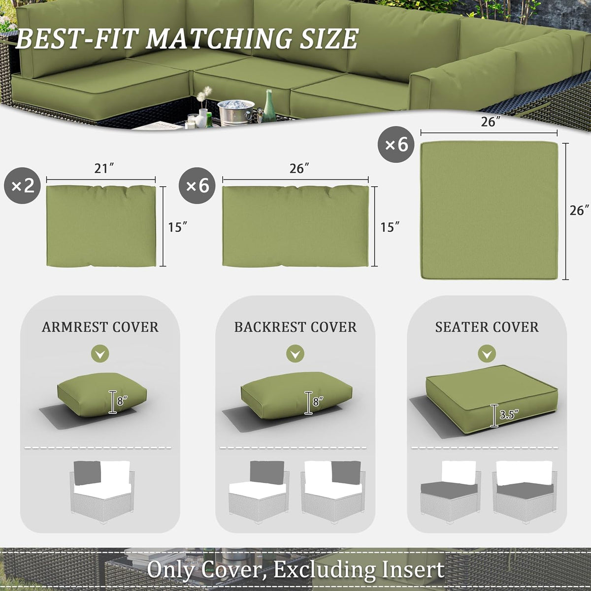 outdoor patio cushion covers, replaceable waterproof furniture covers showing dimensions