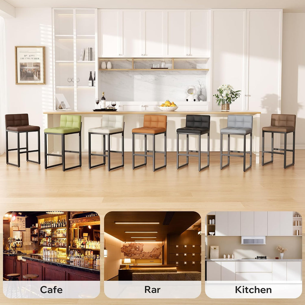 Bar Stools Set of 2, Modern Counter Height Bar Stools, Beige