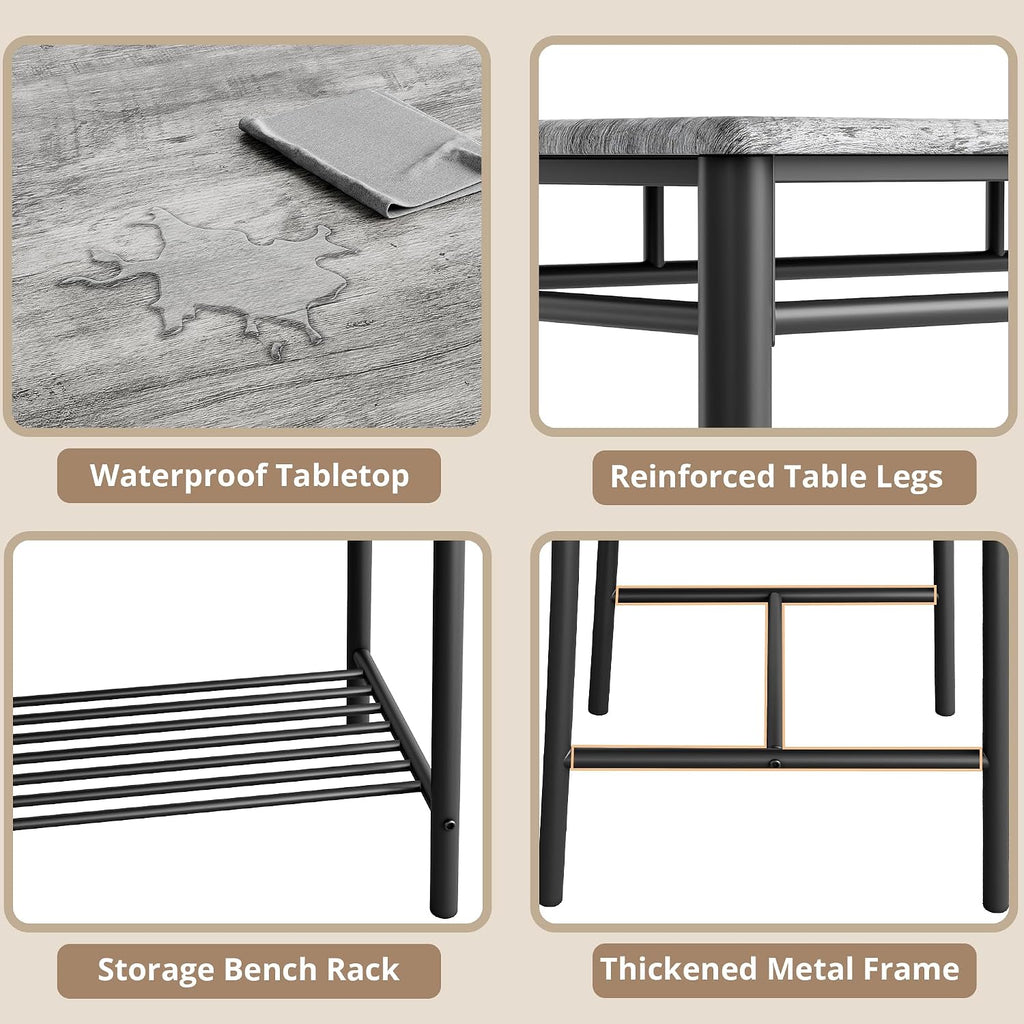 IRONCK Dining Table Set for 4, Kitchen Table and Chairs Set, Gray