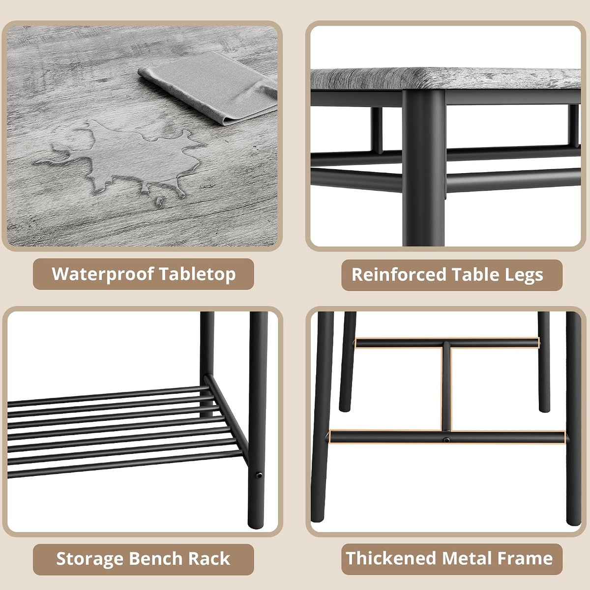 IRONCK Dining Table Set for 4, Kitchen Table and Chairs Set, Gray