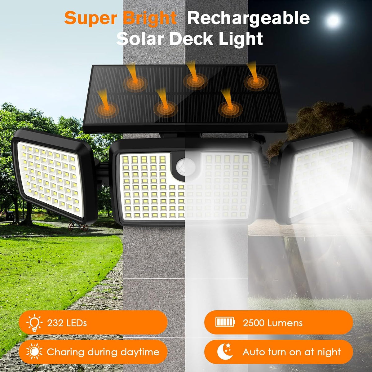mihani solar lights outdoor, quick charge solar motion, front angle view