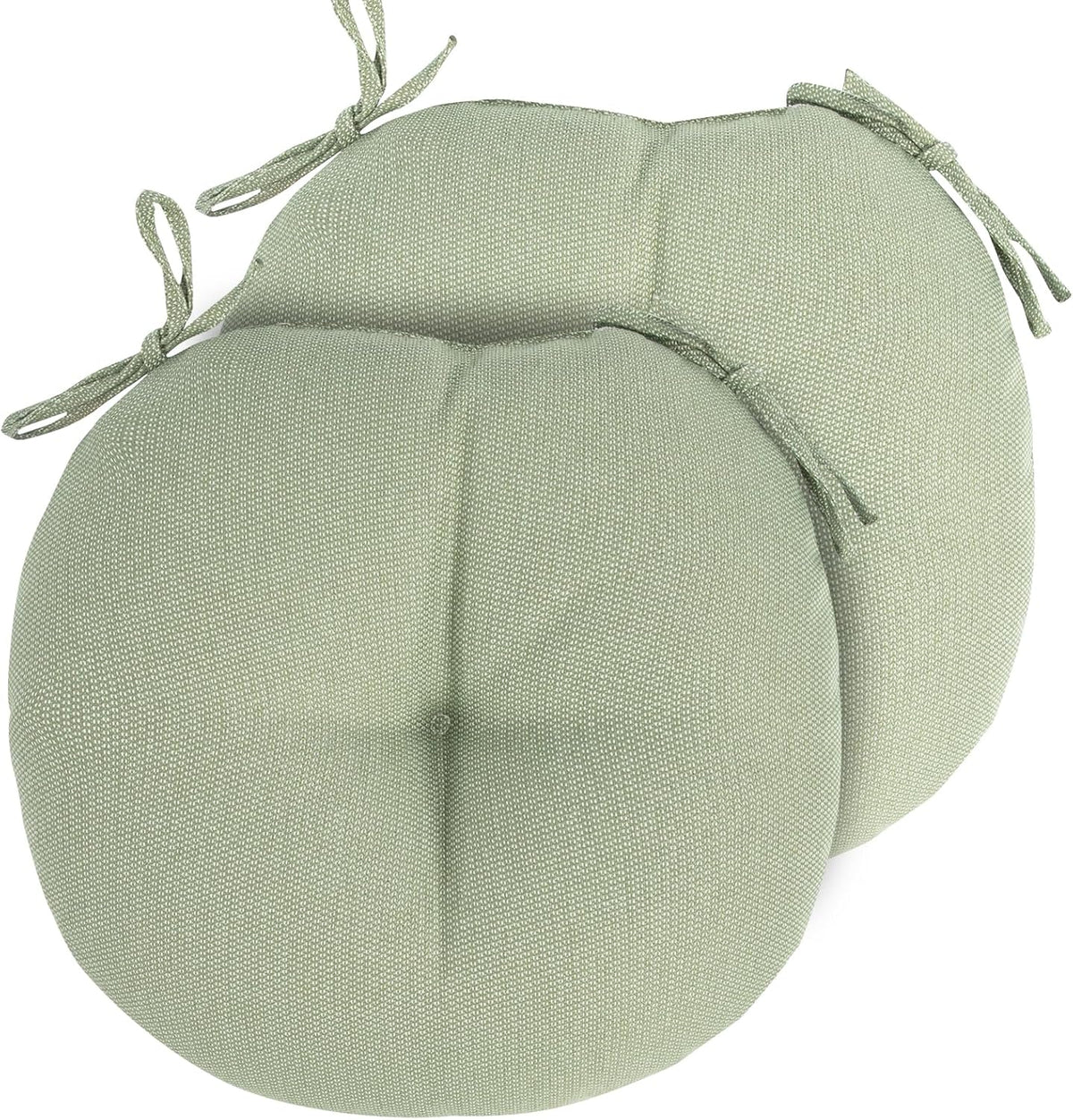 Outdoor Bistro Chair Cushion Set of 2, Waterproof Tufted Round Seat Cushion with Ties, 15"x15"x4" Patio Furniture Chair Pads for Home Garden Balcony Office-Light Green