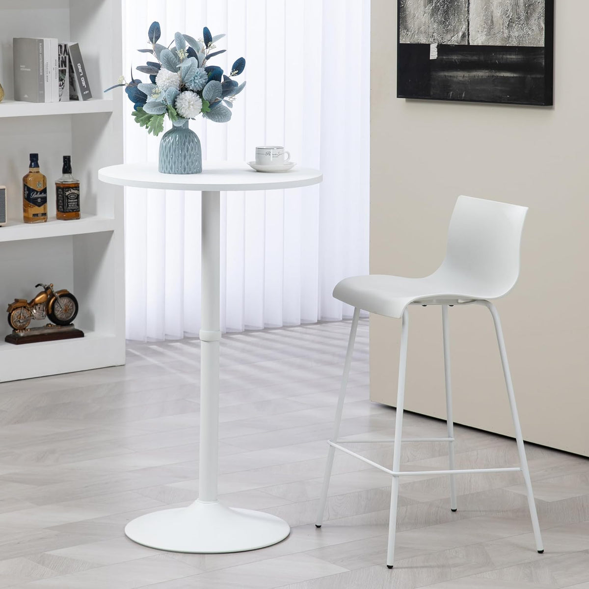 Finnhomy 24'' Round Cocktail Bar Table with Metal Base, Tall Bistro Pub Table, Counter Bar Height Table for Kitchen, Dining Room, Living Room, Easy Assembly, White