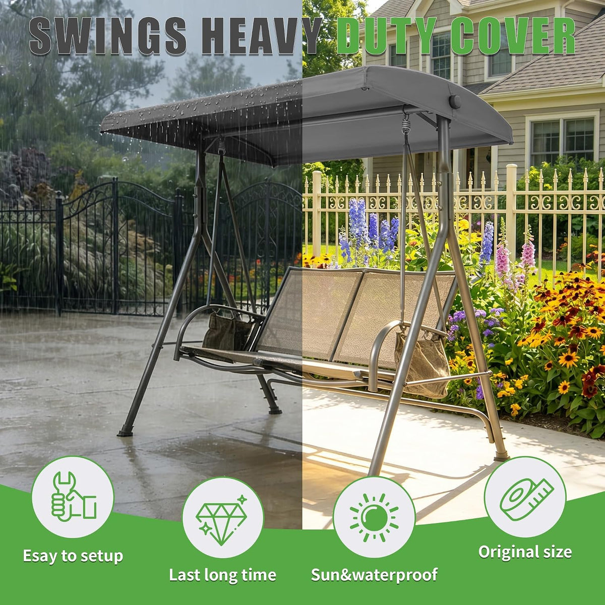 2 person replacement swing cover canopy, swing top showing dimensions