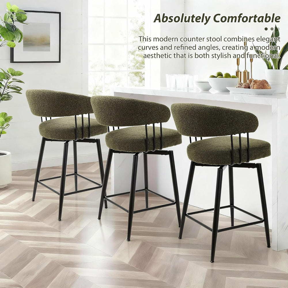 Glitzhome Swivel Counter Height Bar Stools Set of 2, 26.25”H Upholstered Fabr...