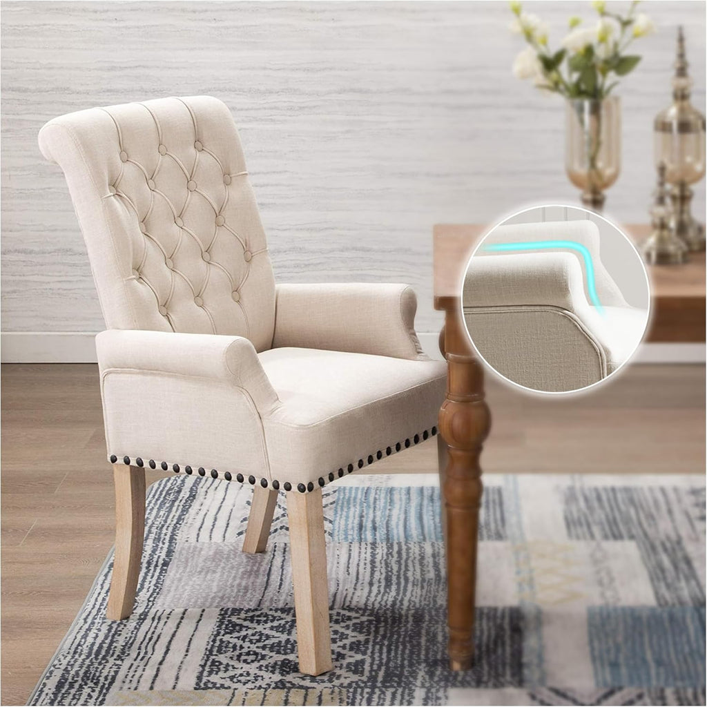 adochr Dining Chairs with Arms,Linen High Back Dining Room Chairs, Beige