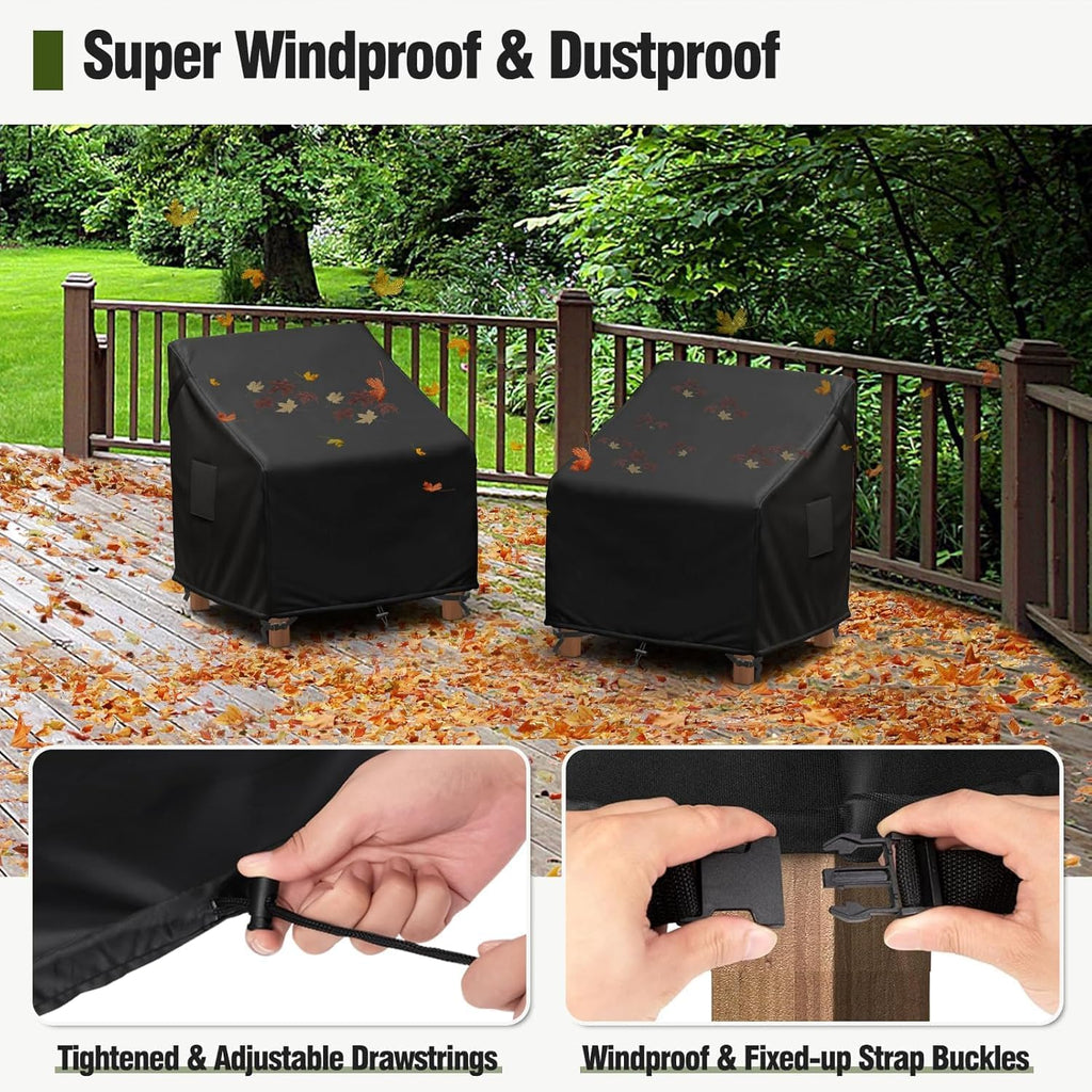 MR. COVER Patio Chair Covers Waterproof, Outdoor Furniture Covers for Rocking Chair, Heavy Duty Anti UV Chair Cover, Fits up to 40"W x 40"D x 35"H, Air Vent and Handles Included,Black, 2 Pack