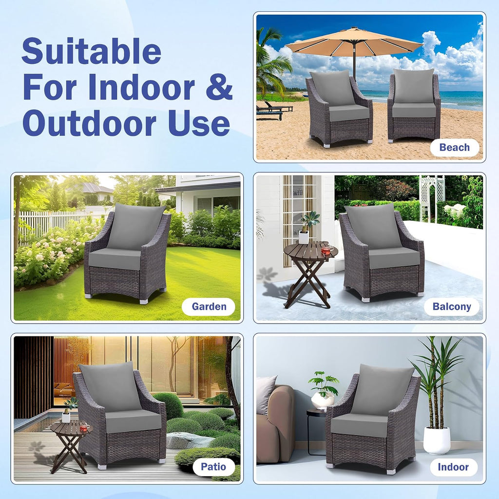 IASEAHK Outdoor Seat Cushion Set, Waterproof & Fade Resistant Patio Chair Cushions, Outdoors Cushion for Patio Furniture, 24 x 24 x 5.75 Inch, Outdoor Couch Cushions with Handle and Ties, Grey