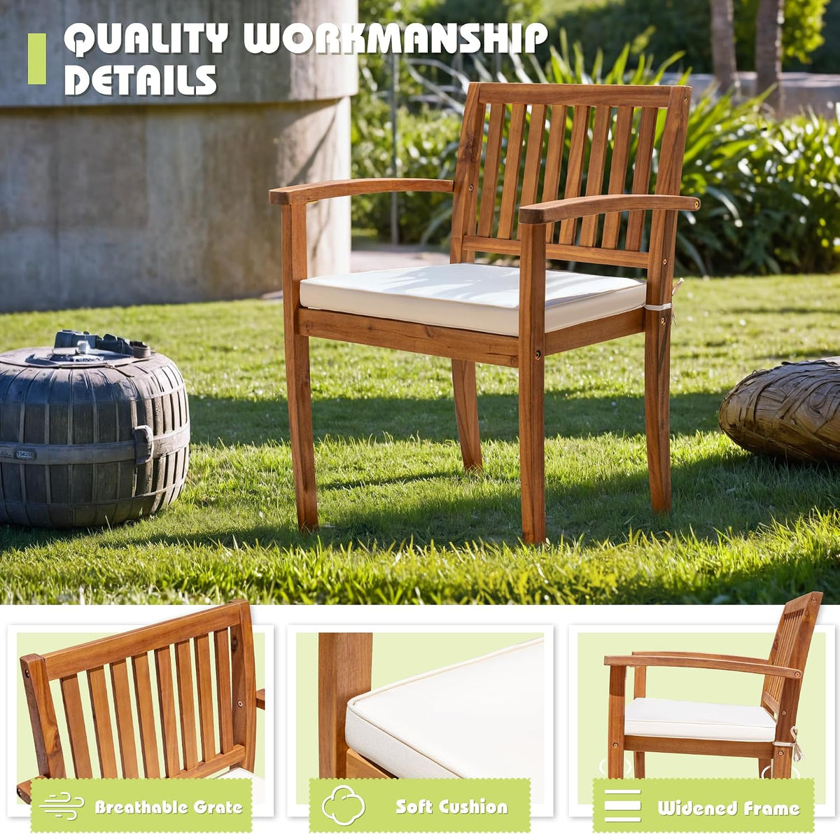 Flamaker 5 Pieces Outdoor Dining Set Acacia Wood Outdoor Table and Chairs