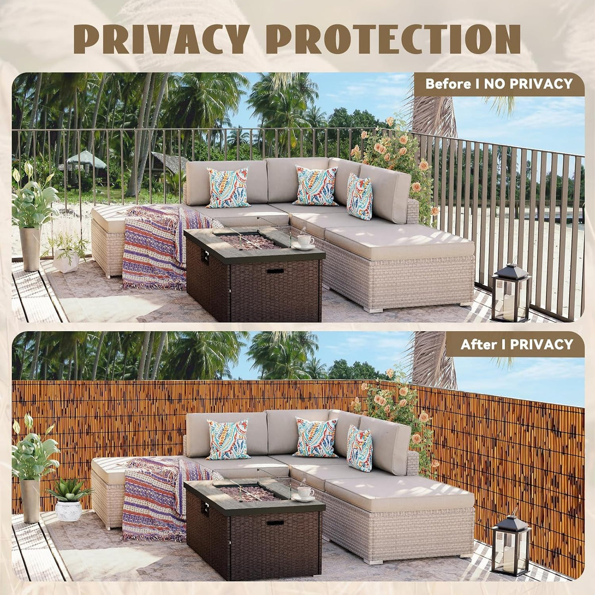 KOIUEYW Bamboo Reed Fencing, Light Russet Bamboo Fence Rolls 4 Feet High, Decorative Reed Screen Privacy Curtains for Patio Balcony Garden Backyard Outdoor, 4 x 16 FT (2 Pcs)