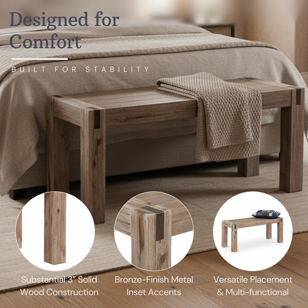 Alaterre Furniture Woodstock 40-Inch Entryway Bench with Bronze Metal Inset
