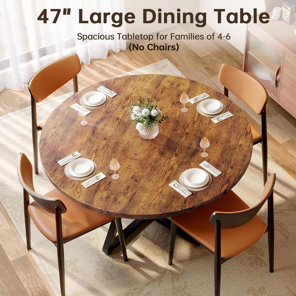 Concho 47 Inch Round Dining Table for 4, Rustic Brown