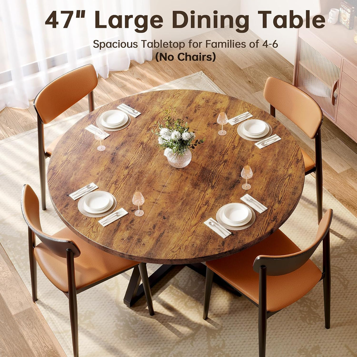 Concho 47 Inch Round Dining Table for 4, Rustic Brown