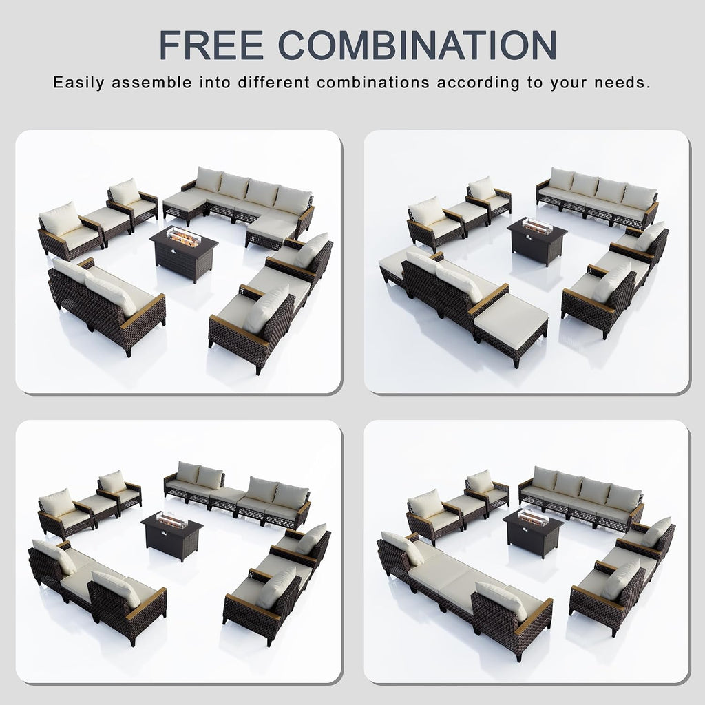 15 Pieces Outdoor Furniture Set, Patio Conversation Sets (Beige Cushions)