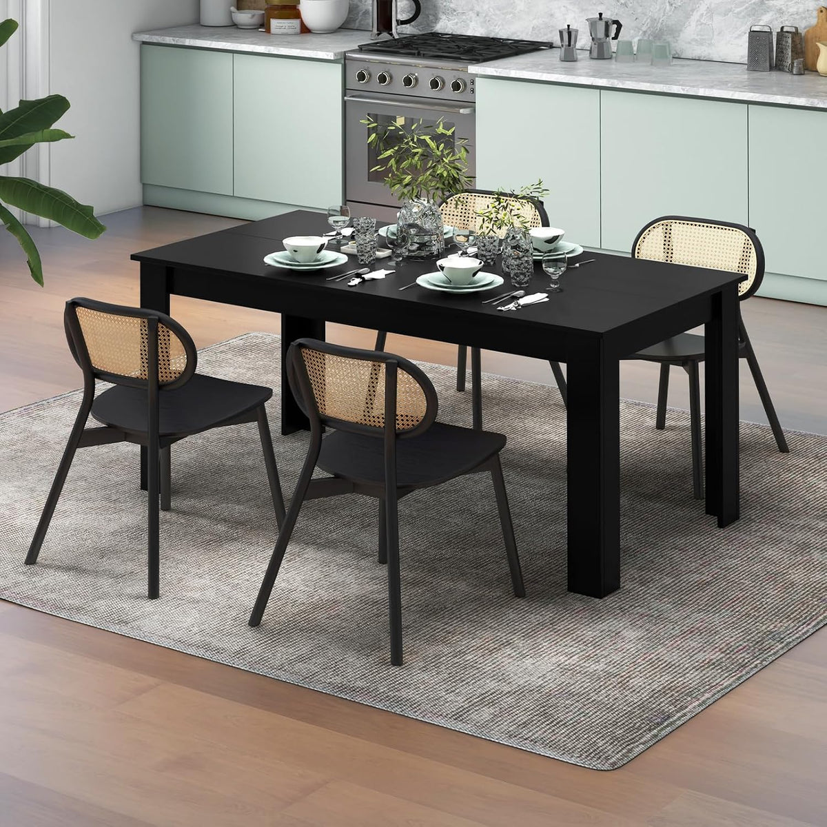 GIANTEX Dining Table for 4-6, 63" Large Rectangular Kitchen Table, Black