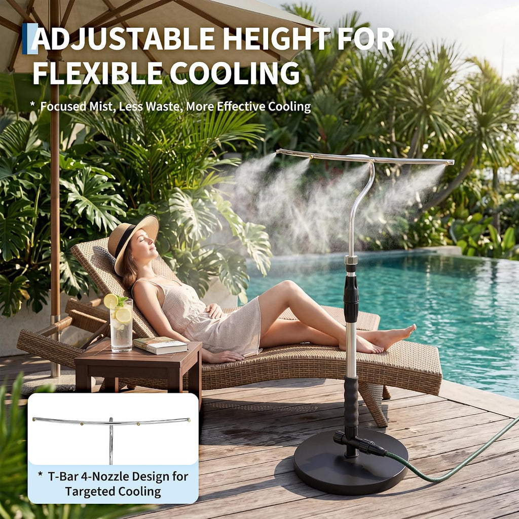 Standing Misters for Outside Patio with T-Bar 4 Nozzles & 10ft water hose