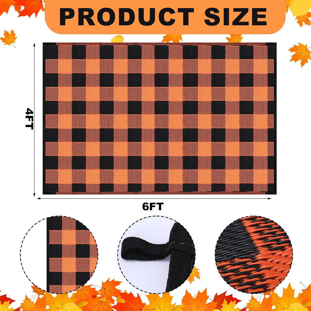 Tinideya 4' x 6' Fall Outdoor Rug, Plaid Buffalo, Orange and Black