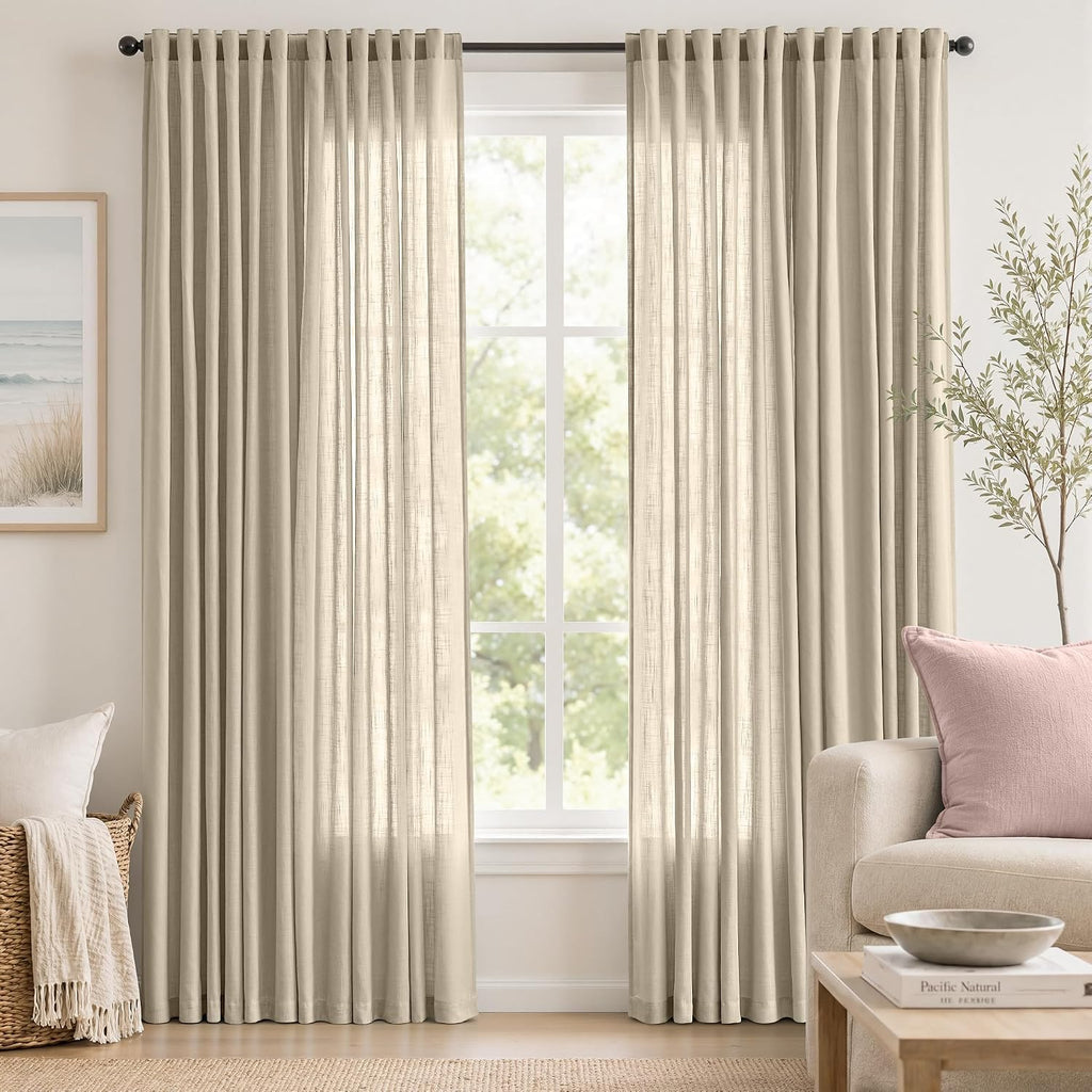 jinchan Taupe Semi Sheer Curtains Light Filtering 84 Inches Long 2 Panels