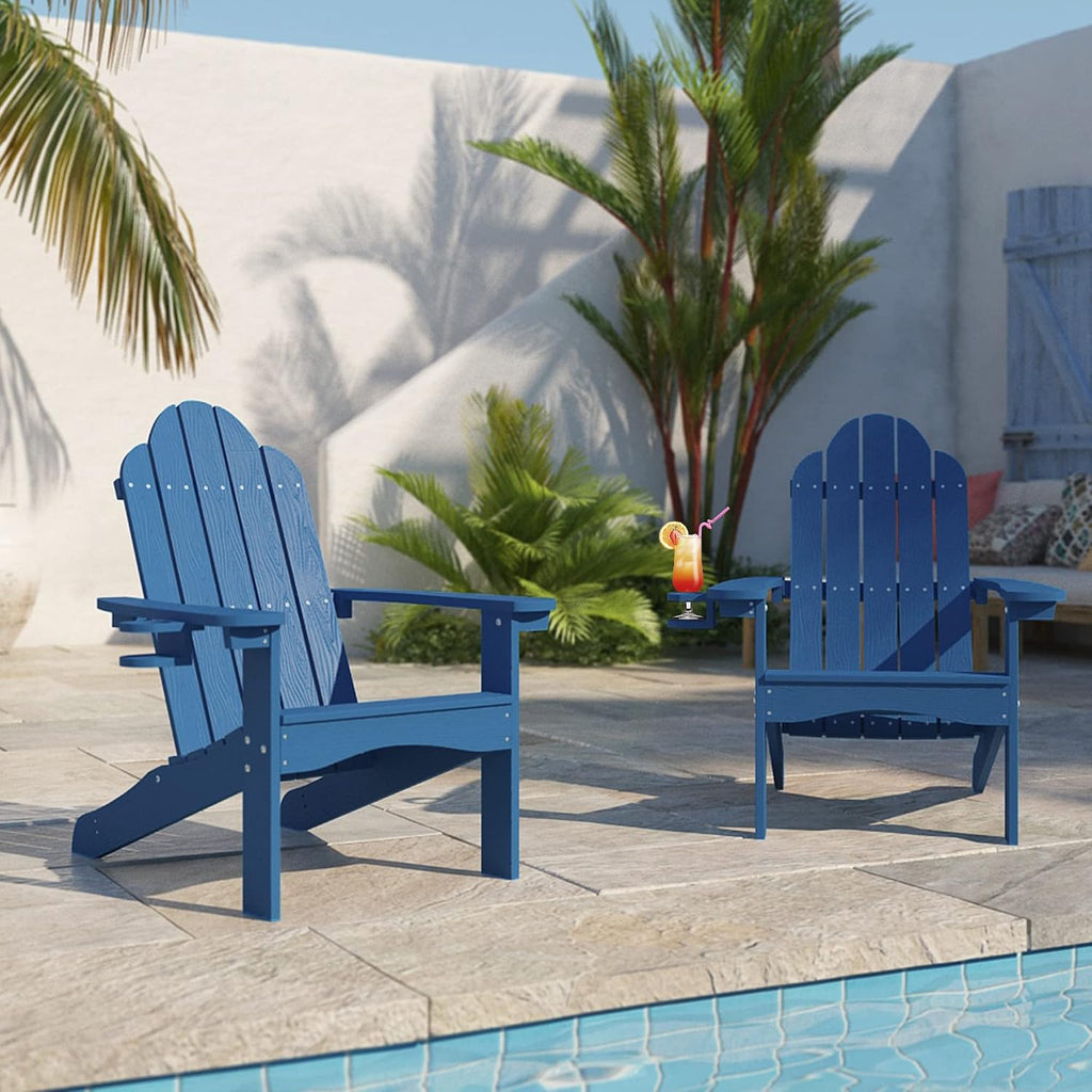 LUE BONA HDPS Outdoor Adirondack Chair, Cup Holder, Navy Blue