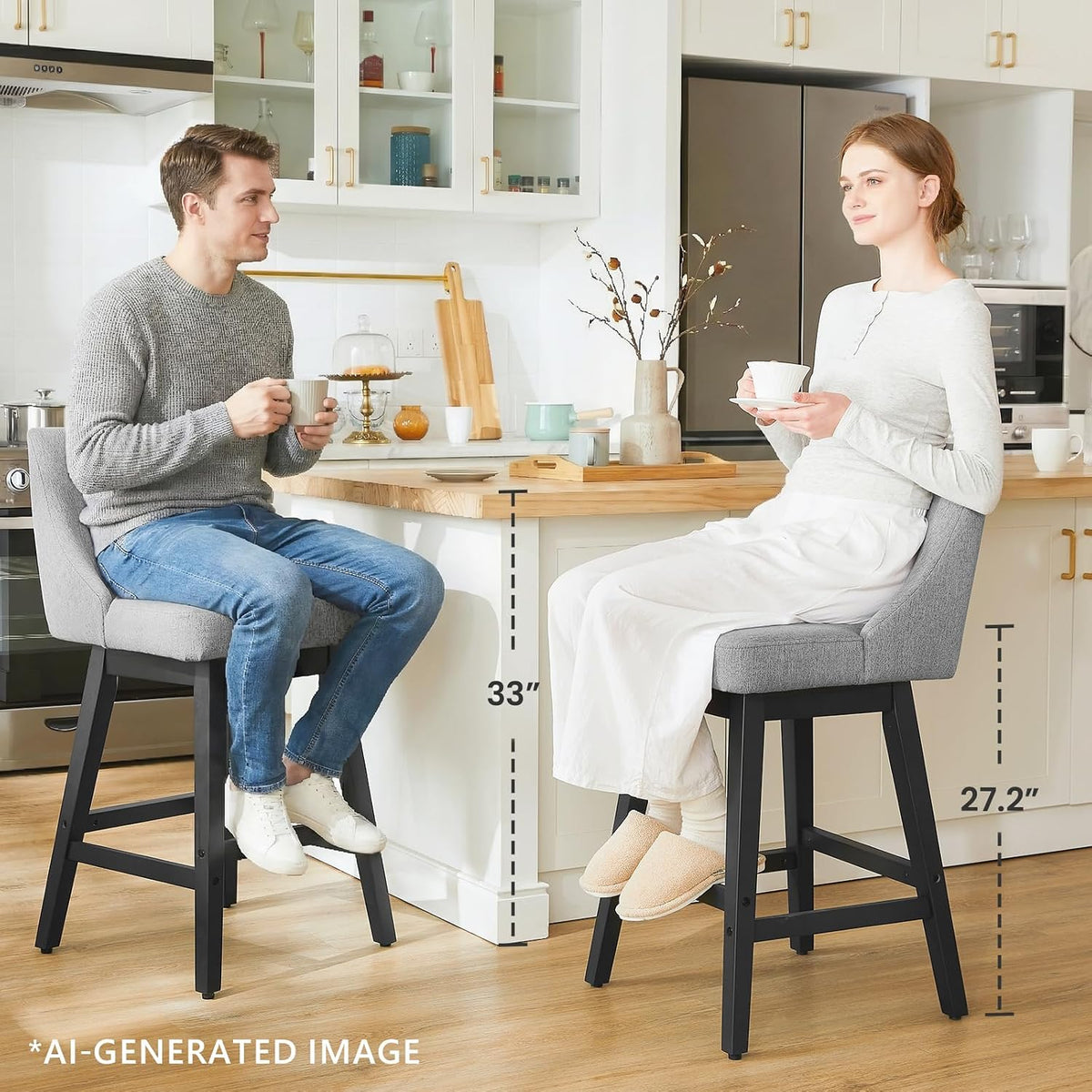 kinmars Kitchen Island Swivel Bar Stools Set of 2, 27", Dark Gray