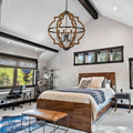 31.96" 8 Light Brown Oak Wood Drum Pendant Light for Dining Room