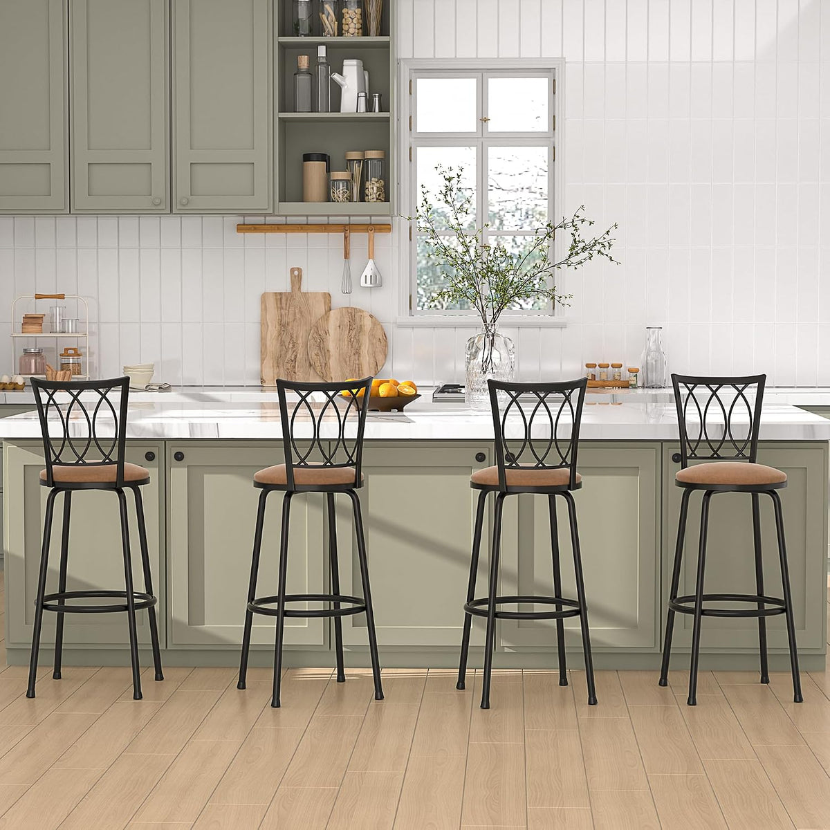VECELO Bar Stools, 24/29" Adjustable Barstool,Swivel Counter Stool with Upholstered Seat,Steel Bistro Pub Chairs, Curved Line Backrest, Set of 2