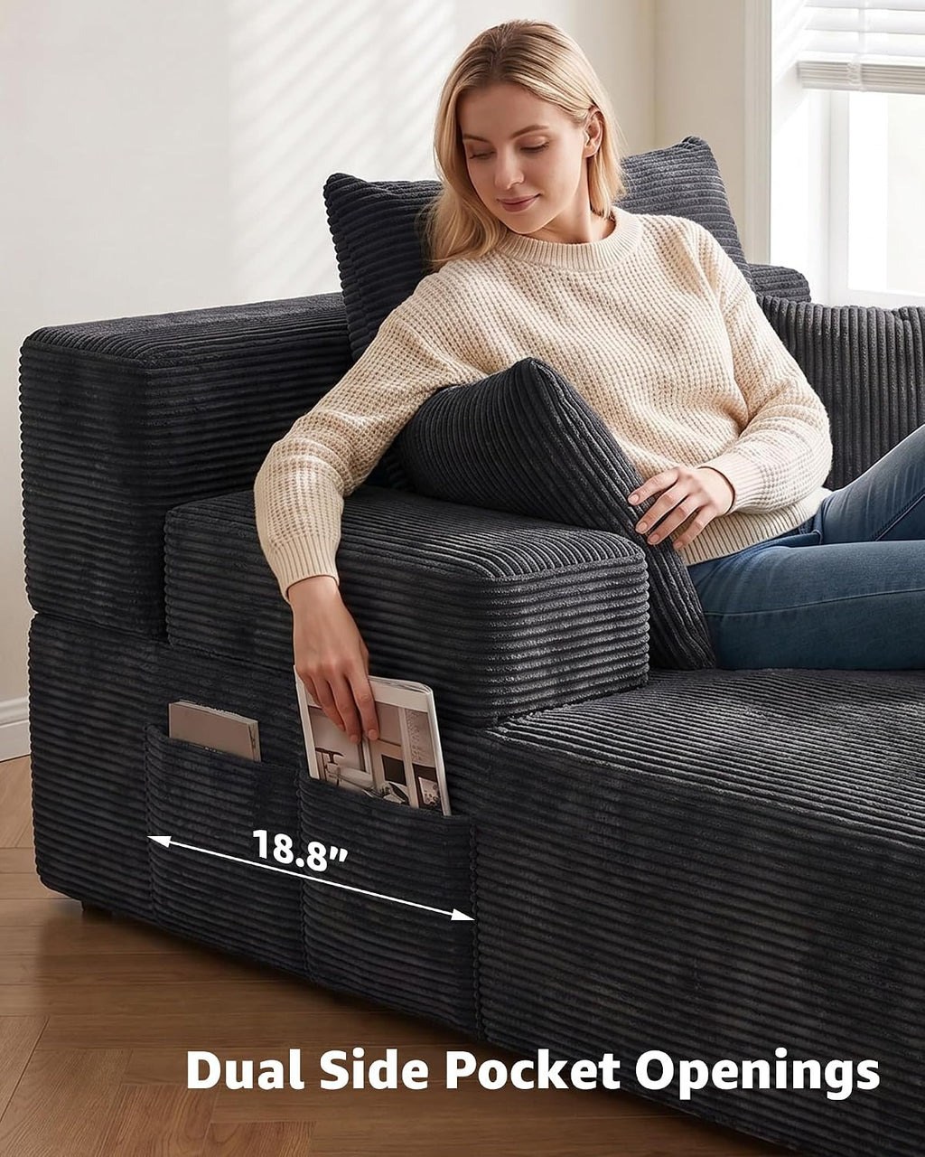 79.5" Oversized Boneless Chaise Lounge, Chaise Lounge Chair Indoor, Black