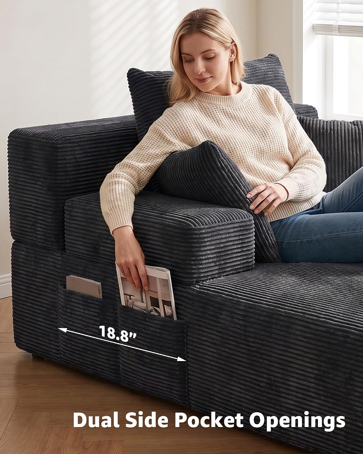 79.5" Oversized Boneless Chaise Lounge, Chaise Lounge Chair Indoor, Black