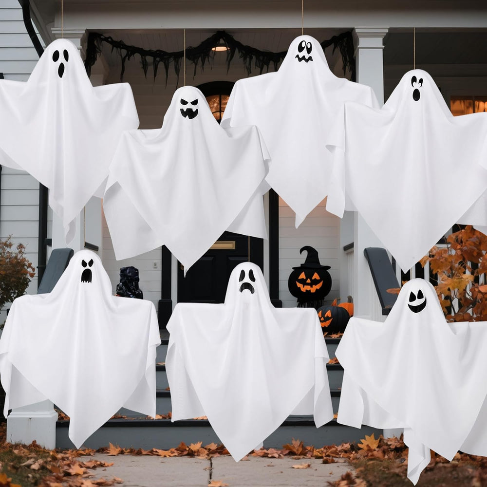 JOYIN 7 Pcs Halloween Hanging Ghost Decorations Outdoor, 19.6” Flying White G...