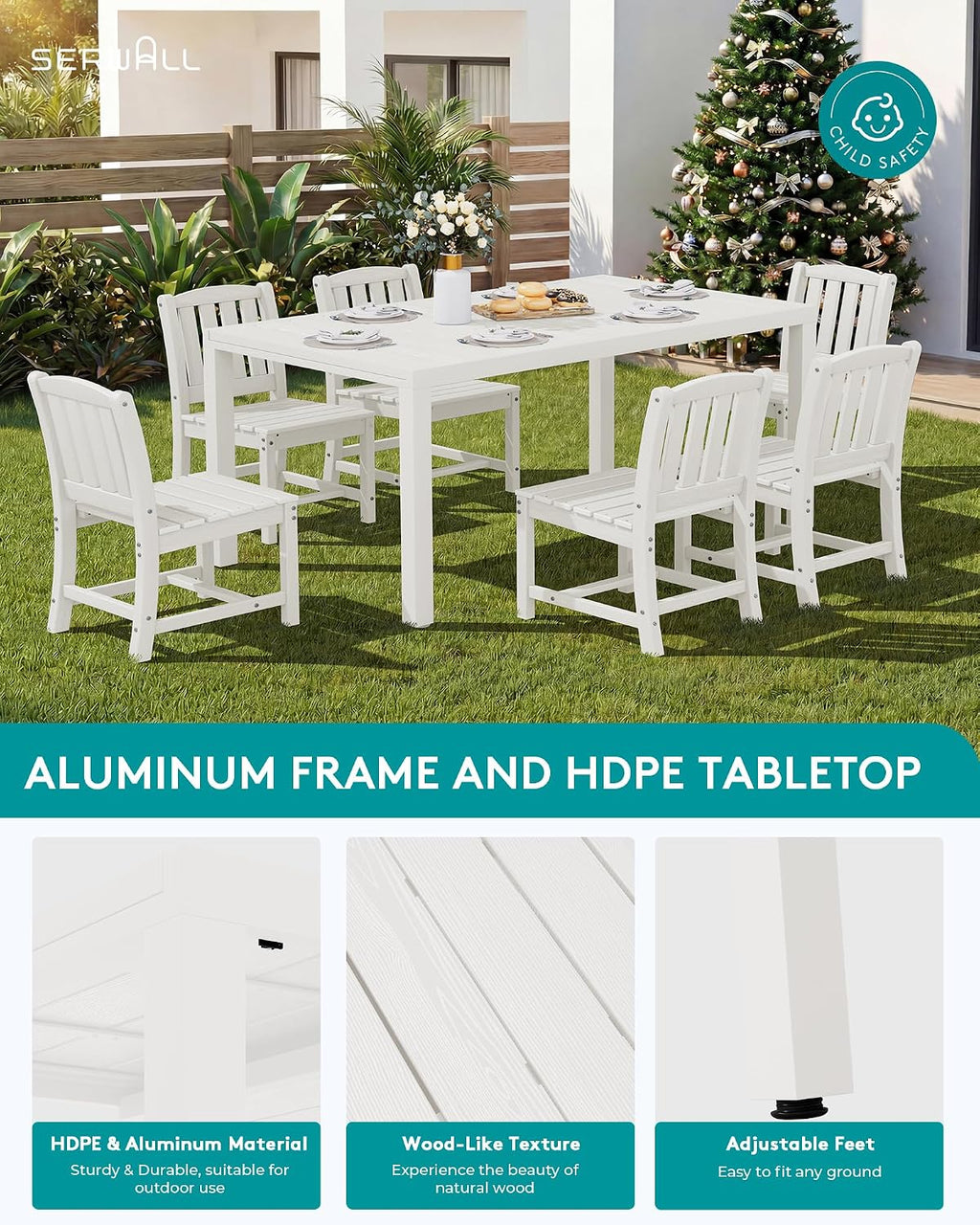 SERWALL Outdoor Expandable Dining Table, White