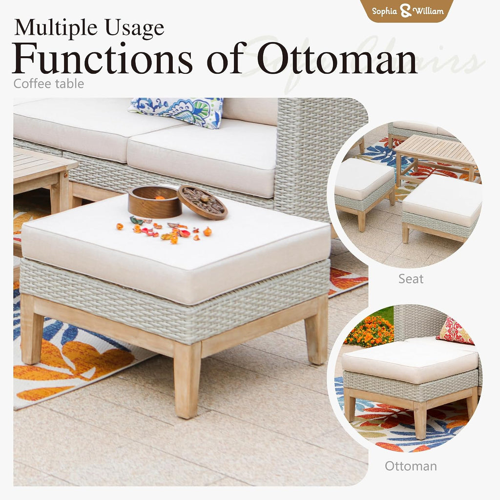 Sophia & William Patio Furniture Rattan Outdoor Sofa Set with Ottomans (5-Piece)