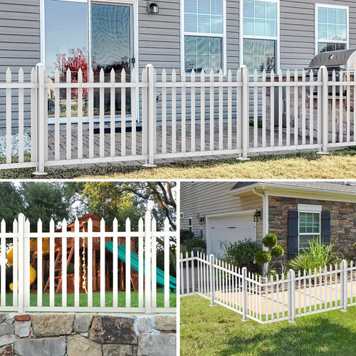 1 Set Vinyl Picket Fence Panels White 84''Wx36''H PVC Decorative Fencing Barrier for Outdoor Porch Patio Backyard Garden Pool with 20 Pickets Straight