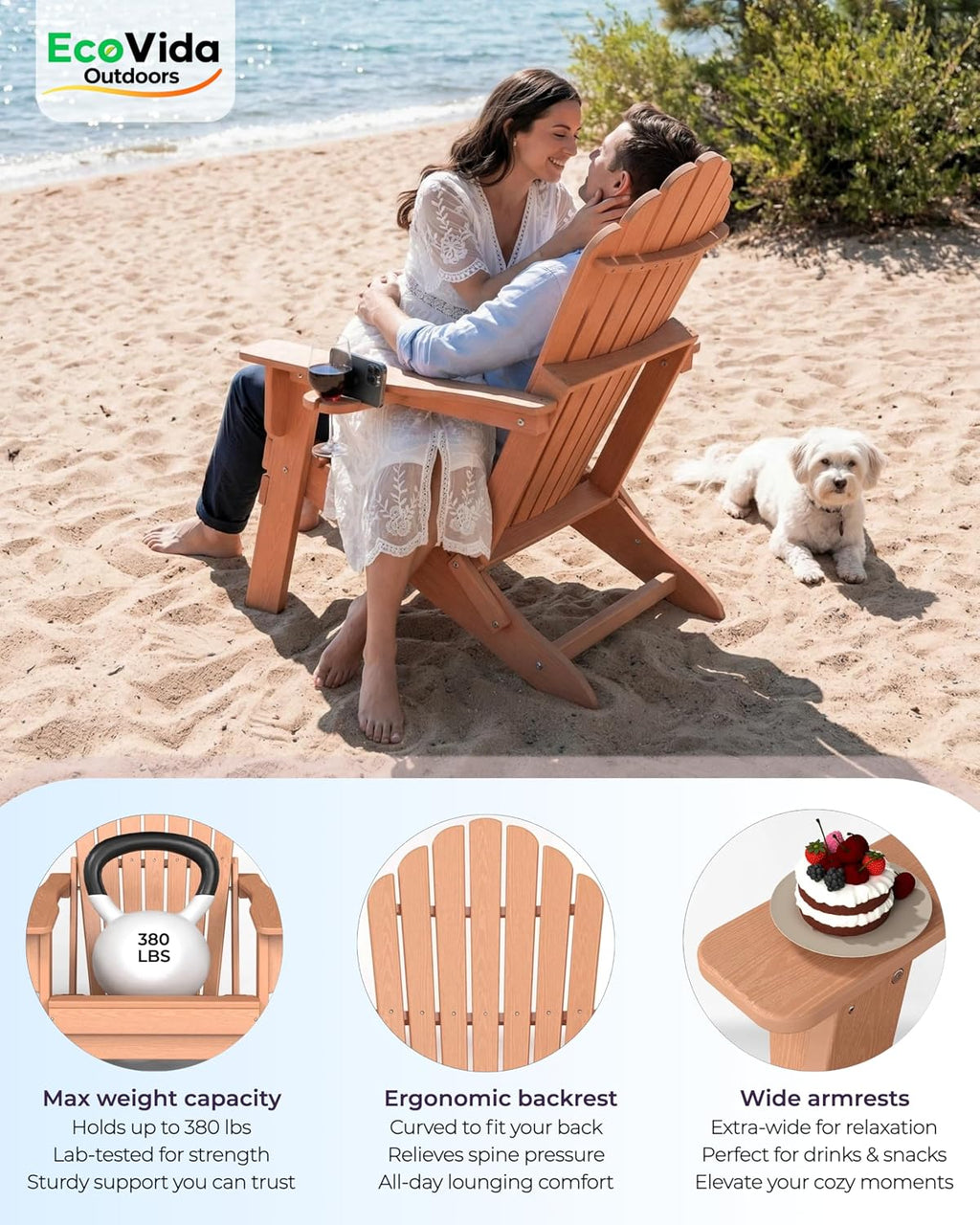 HDPE Folding Adirondack Chair with Dual Cup Holders, Cedar