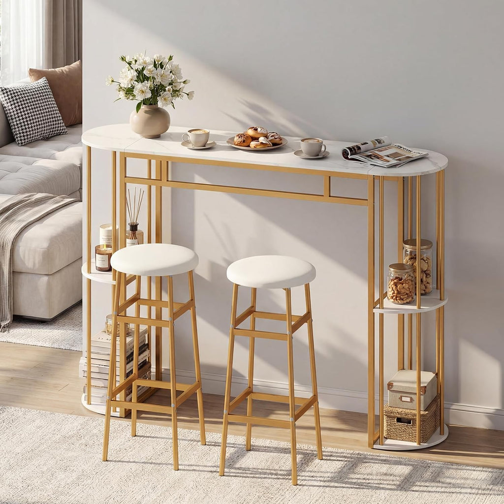 COSTWAY Bar Table Set for 2 with Storage Shelves, Bar Height Dining Set