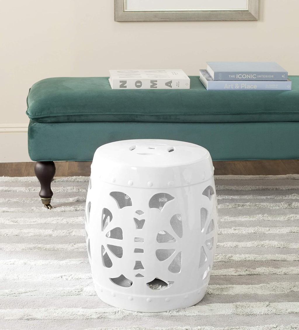 Safavieh Stencil Blossom Ceramic Decorative Garden Stool, Antique White